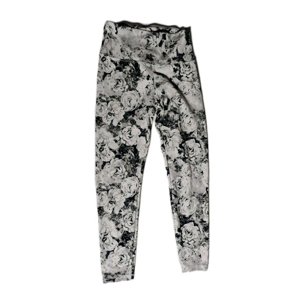 Balance Collection Women's Black & White Rose Floral Print‎ Leggings Size M Yoga